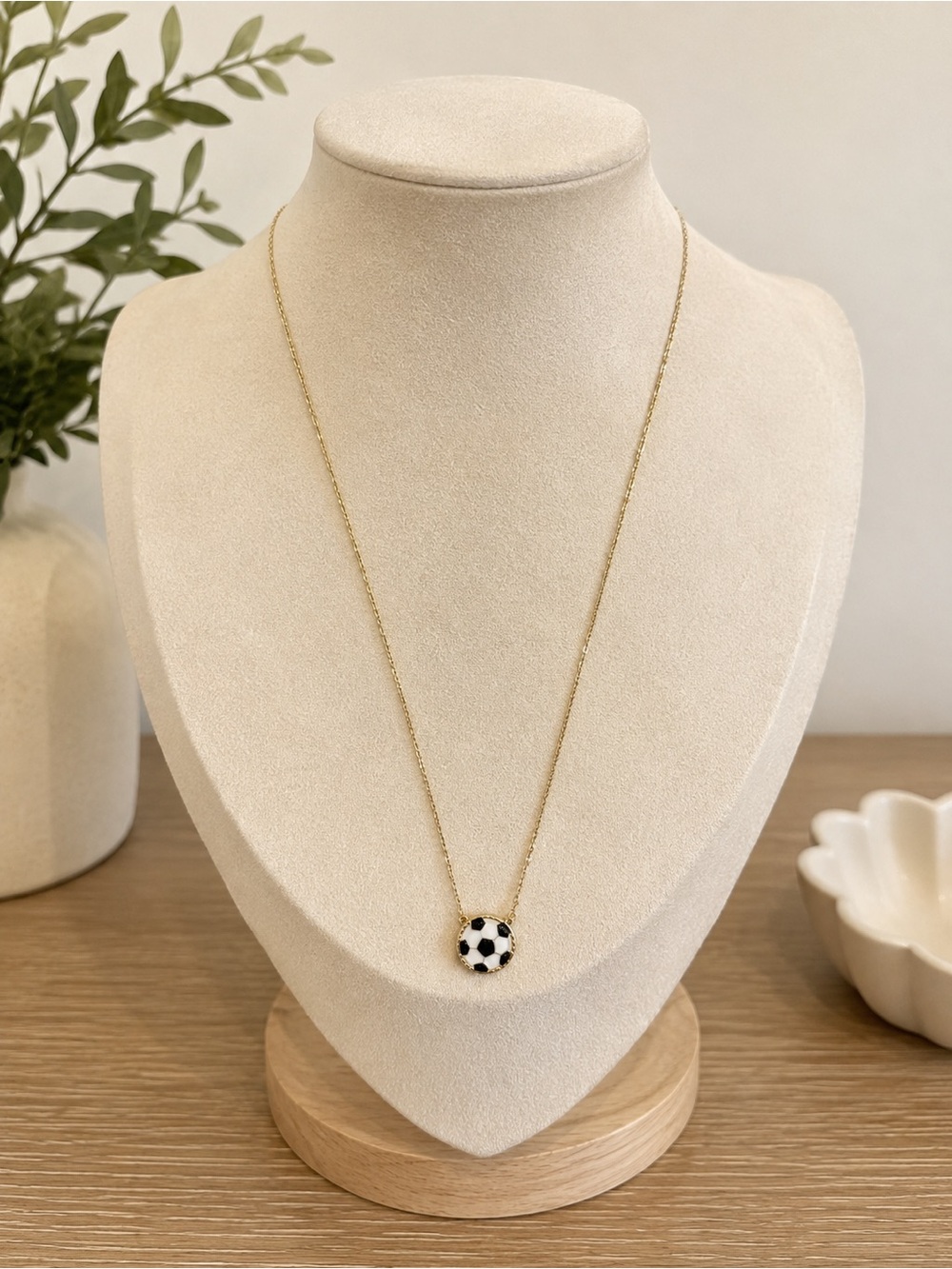 Kendra Scott Gold Necklace with Black and White Soccer Pendant